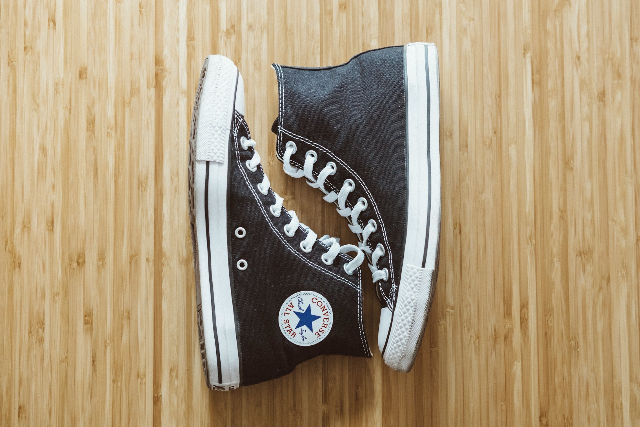 Closeup of Chuck Taylor All Star black high tops