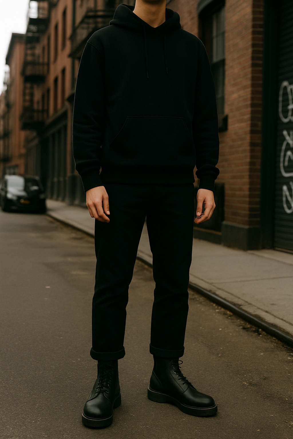Full body outfit with Doc Martens mono boots